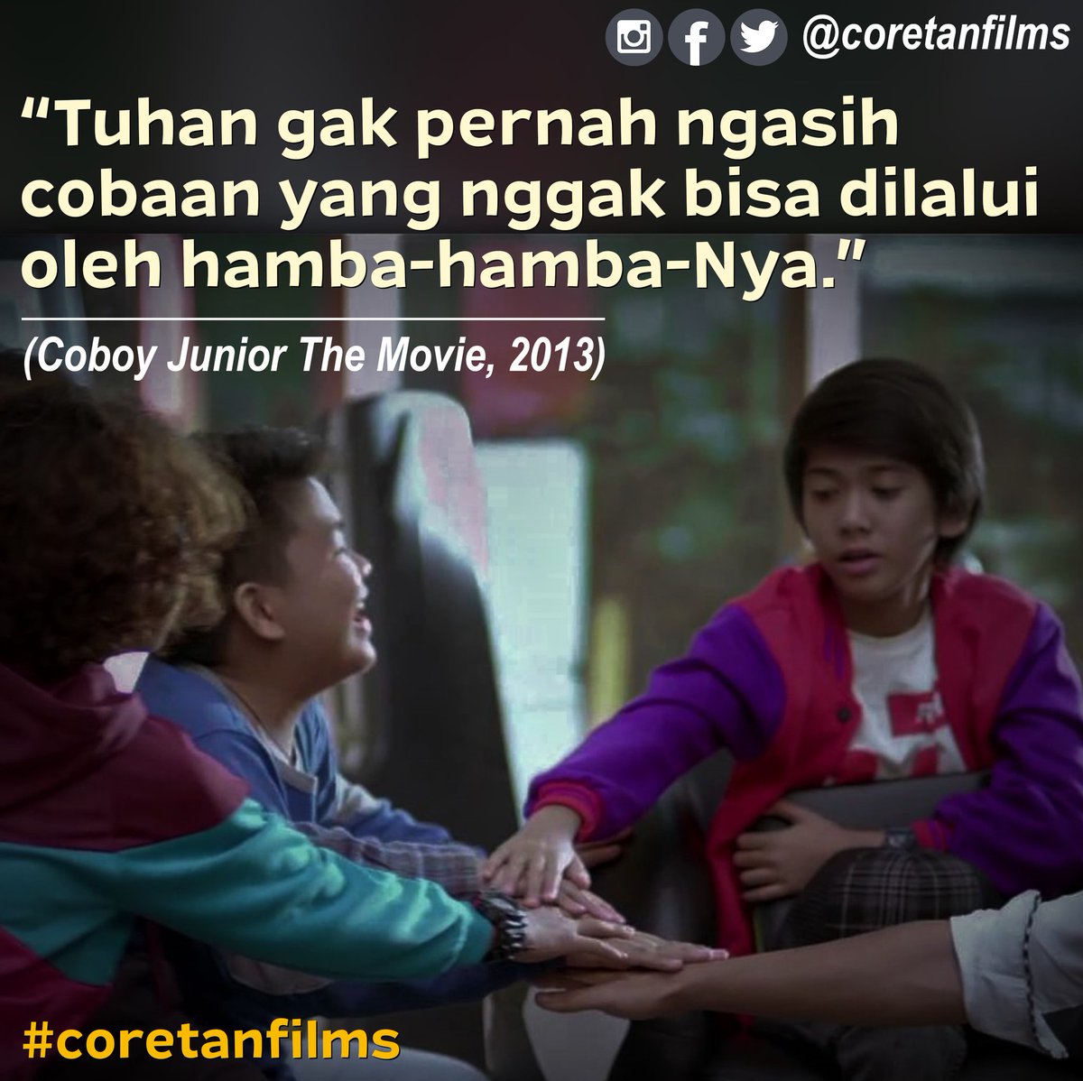 coretanfilms's tweet photo. Yang mau tidur, selamat tidur ya. Yang masih kerja, semangat ya. 💞

#coretanfilms #coretanquote #coboyjuniorthemovie #iqbaalramadhan #bastiansteel #aldymaldini #teukuryzki #amandamanopo #coboyjunior #abimanaaryasatya #astrinurdin #joepproject #iwak #nirinazubir #meisyasiregar https://t.co/DwmtwHkQg5