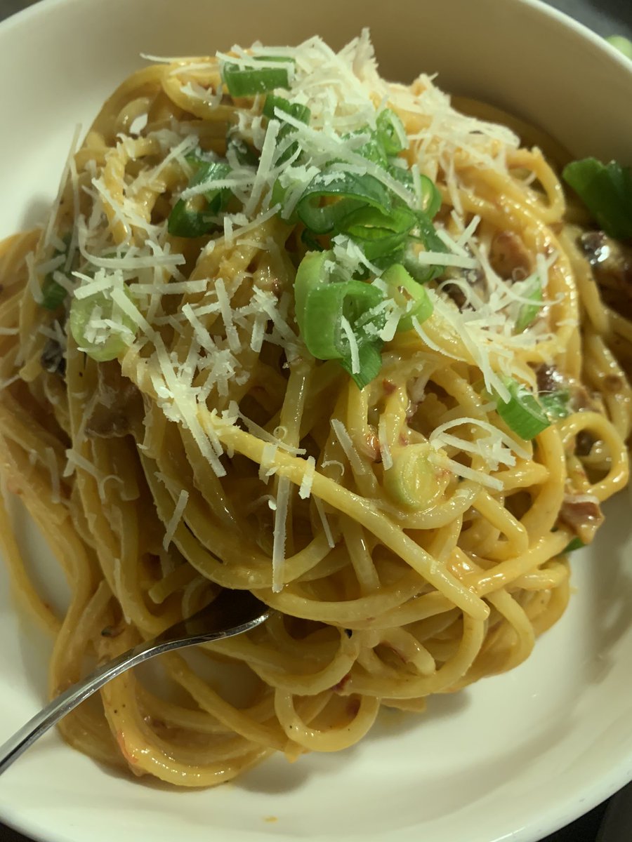 first time making a @chrissyteigen recipe from <a href="/cravings/">cravings</a> and the spicy miso pasta is now our new favorite thing. 😋