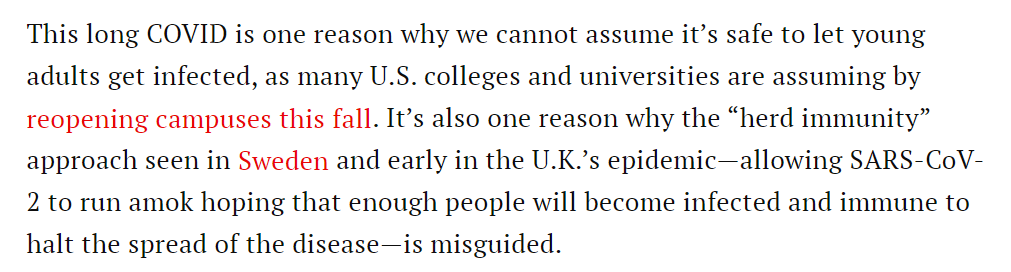  @GYamey & Sharon Taylor note that  #LongCovid challenges the assumption, on which re-opening many universities is based, that "it's safe to let young adults get infected". 2/
