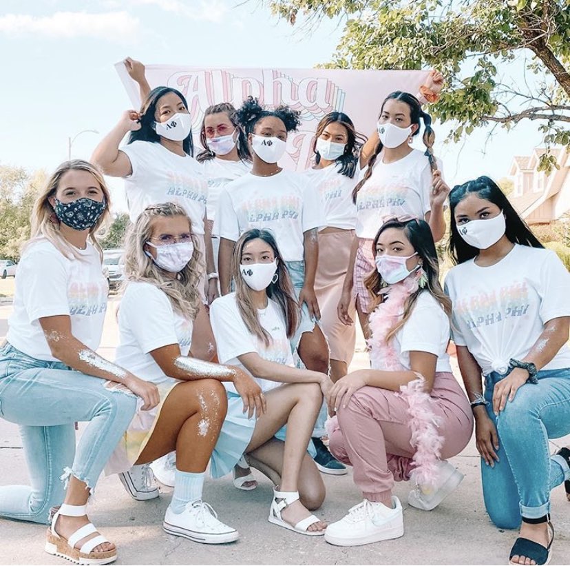 WichitaAlphaPhi's tweet photo. Due to our county’s guidelines, we had to split up into three parties. Luckily we are able to photoshop them all together. We hope to unite our sisters soon! Welcome MC 2020! https://t.co/o6lbAlKtkT