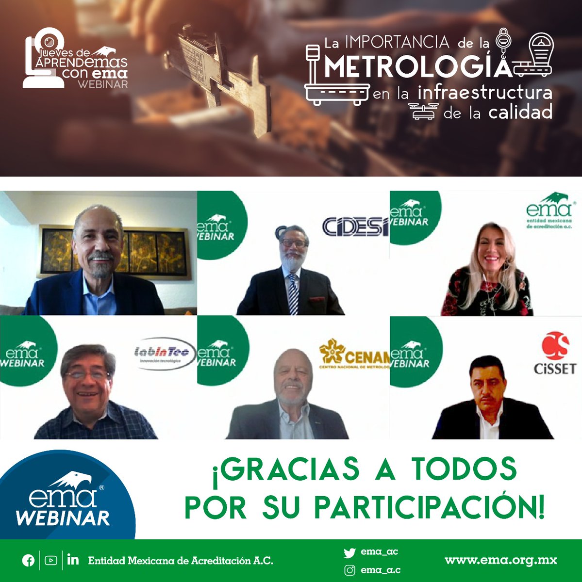 ema_ac's tweet photo. 🔴Gracias a nuestros más de 1600 participantes que nos acompañaron en nuestro Webinar de hoy donde expertos del @CENAM_Mexico @CIDESIMX #CiSSET #Labintec y @ema_ac resaltaron que detrás de cada producto, sistema o servicio confiable hay una buena medición.✅ https://t.co/BBT8iaRIMt