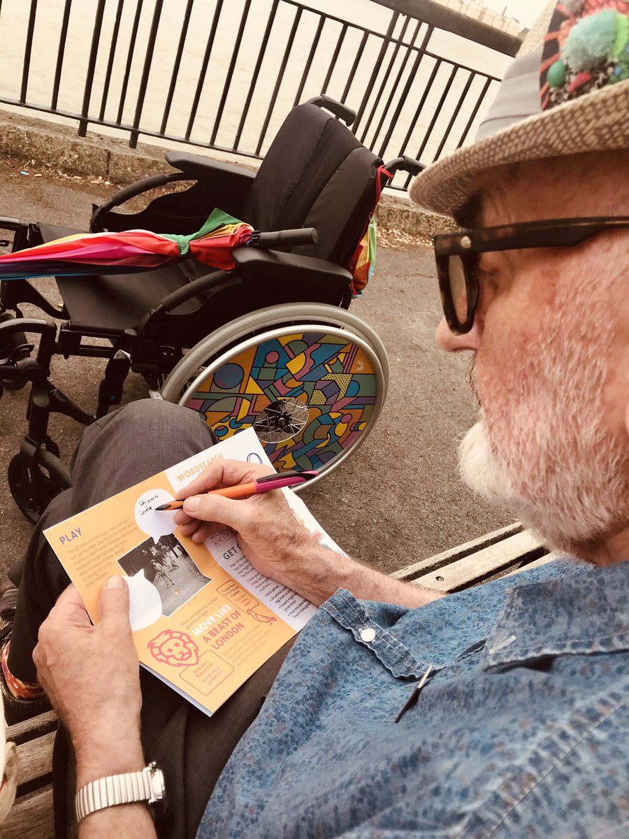 WickertRachel's tweet photo. David takes his create &amp; connect activity booklet with him to all our walks. Today D’s imagine what the dog in a photo may be thinking! And he spotted his friend @MarinaSpiteri2 wearing a nice frock! Thanks @MuseumofLondon for the gift that keeps on giving 💖 https://t.co/UnB1COzS6Y