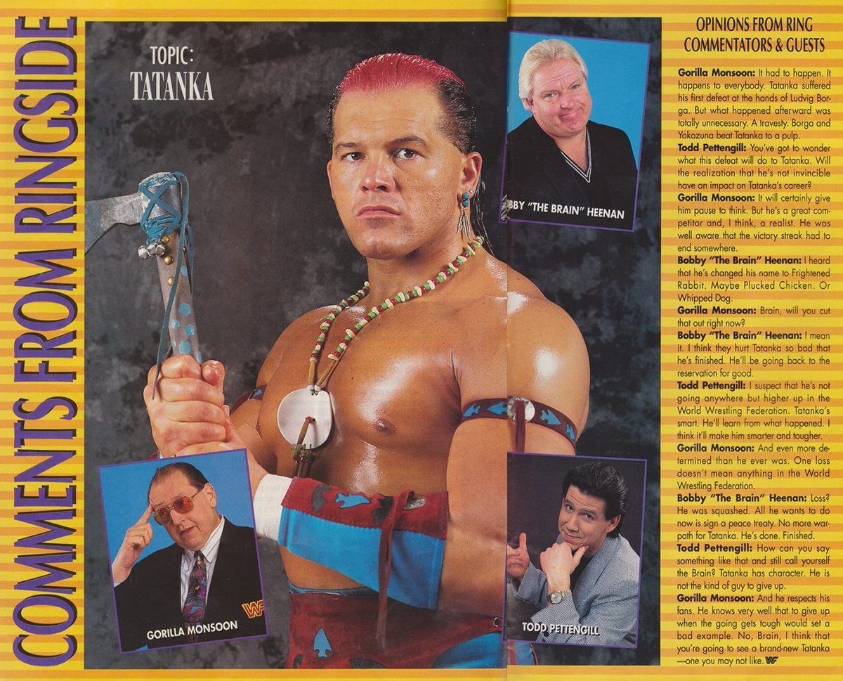 NativeTatanka's tweet photo. #TBT Thx @jamielee198038 for this pic! π @WWE Program #219 Ringside with @NativeTatanka #WWF #WWFProgram @WWEUniverse @WWENetwork WWE Tatanka #WWE #WWEUniverse #WWENetwork #NativeAmerican #Tatanka #GorillaMonsoon #BobbyHennan #ToddPettengill #fbf https://t.co/XOCOsuFkKy