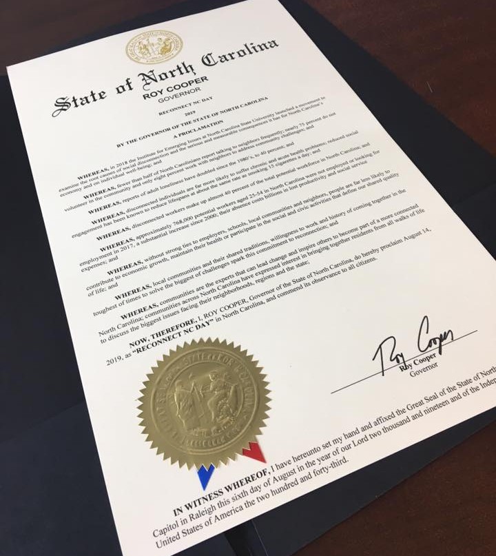 #TBT to a year ago when Gov. Cooper proclaimed Reconnect NC Day. It’s only when we come together to listen first to understand that we will find meaningful ways to move forward. Here’s to having #CivicConversations in the road ahead.
