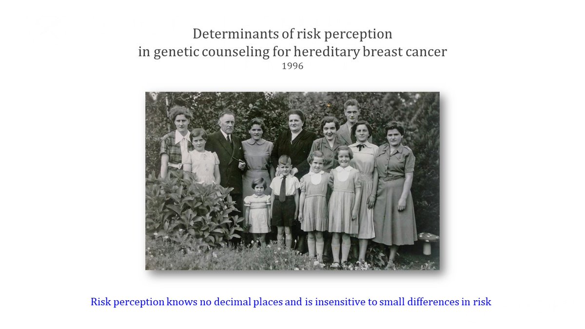 A personal intro: My first work on genetic risk was my MA thesis on why some women perceive their risks of hereditary BC so high that they choose preventive surgery.This is my family. My mom & grandmom died of BC too young. That's what my aunts wanted to prevent, at high cost.