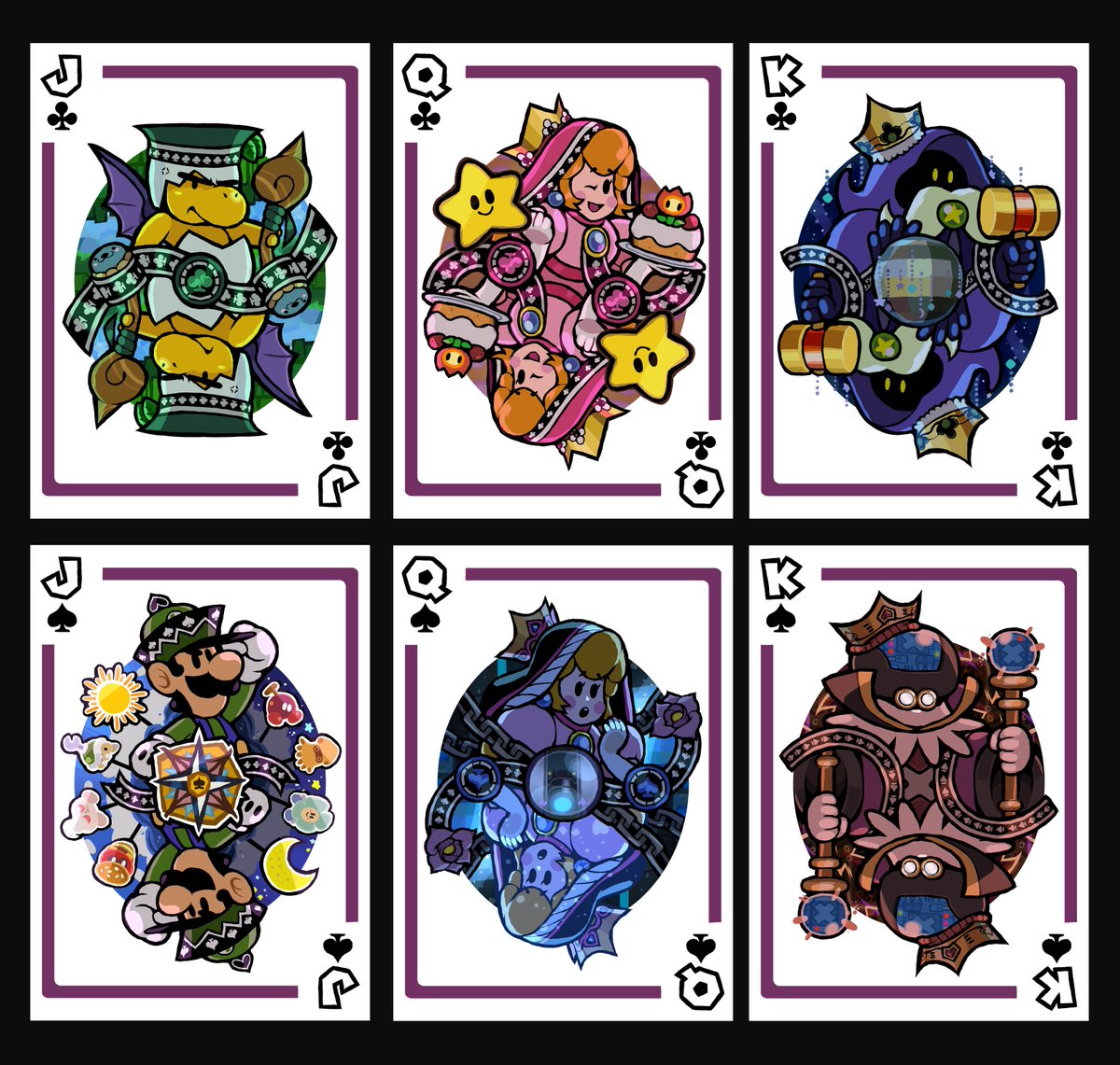I decided that I wanted to give the face cards a "face" lift. *wink* #illustration  #digitalillustration  #gameart  #fanart  #digitalart  #art  #supermario    #mario    #papermario  #nintendo64  #gamecube  #ttyd  #playingcards  #series  #king  #queen  #jack  #deck  #cards  #nintendo