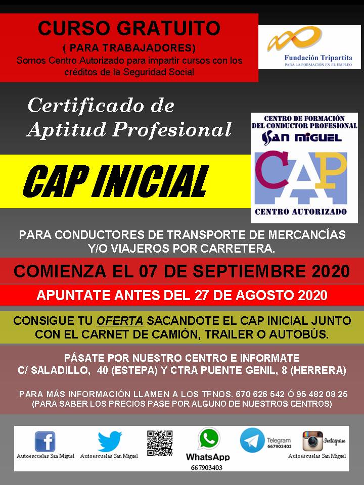 Nuevo curso de CAP inicial para conductores de transporte de mercancias y/o viajeros.