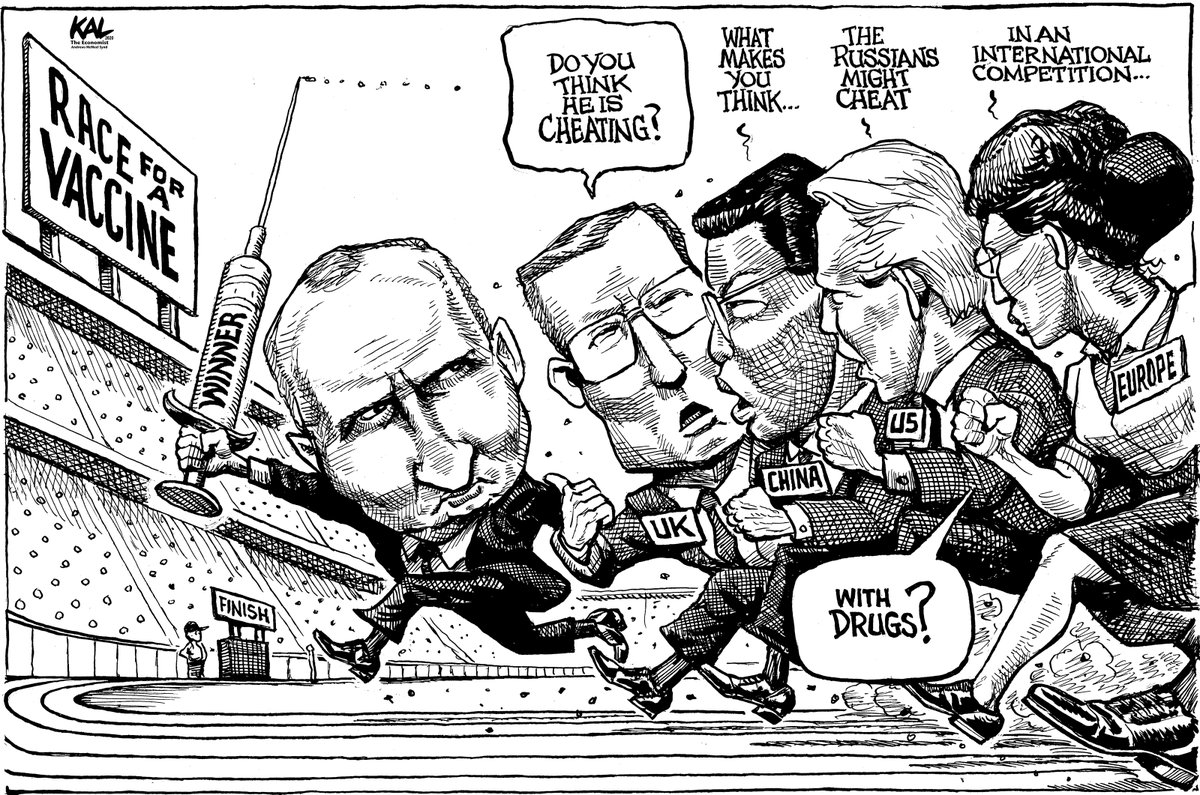 The Race. My latest from @TheEconomist. #RussianVaccine #Russian #doping #vaccines #cartoons #satire #cartooningforsolidarity