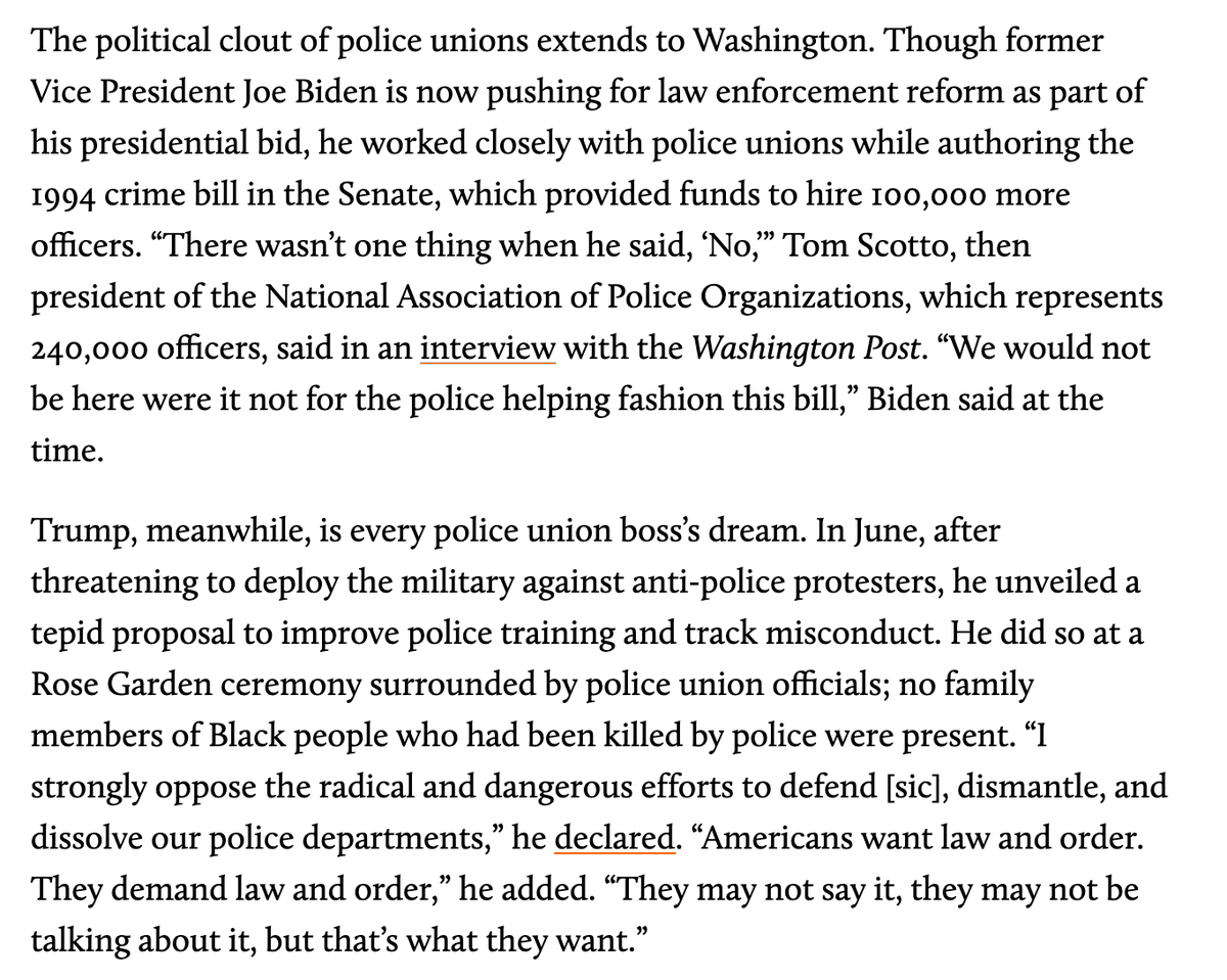 They also threaten sick-outs or go on massive PR campaigns against politicians who don’t support them. And their influence extends to Washington—see these anecdotes about Biden and Trump