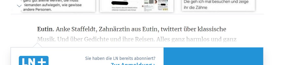 Aarefrank's tweet photo. @Recherc77510023 @_lnnen_WT @ergroovt @Arnd_Diringer @Hallaschka_HH @TwitterDE @Loeffel_Abrar @LN_Online @bzaek_eV Im unbezahlt einsehbaren Part der SPD-Schleuder RND
liest sich das dann so:
„ #Anke #Staffeldt, #Zahnärztin aus #Eutin, twittert über klassische Musik. Und über Gedichte und ihre Reisen. Alles ganz harmlos und ganz und gar nicht...“ https://t.co/pKyi0tBX73