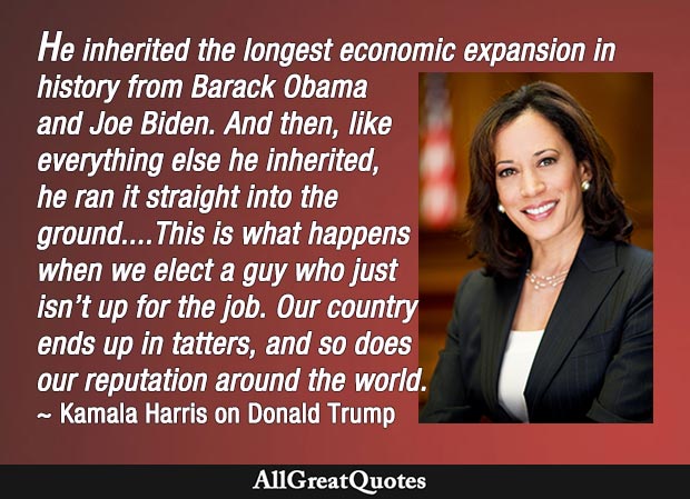 AllGreatQuotes's tweet photo. "This is what happens when we elect a guy who just isn’t up for the job. Our country ends up in tatters, and so does our reputation around the world."
 - Kamala Harris in her first campaign speech as VP nominee
https://t.co/H1YeCzYd4u https://t.co/9iZmW00mbc