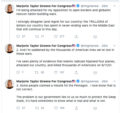 Not an apology, not even an acknowledgment of what she actually said, just the claim that "The problem is our government lies to us so much to protect the Deep State, it's hard sometimes to know what is real and what is not."Congrats,  @nrcc!