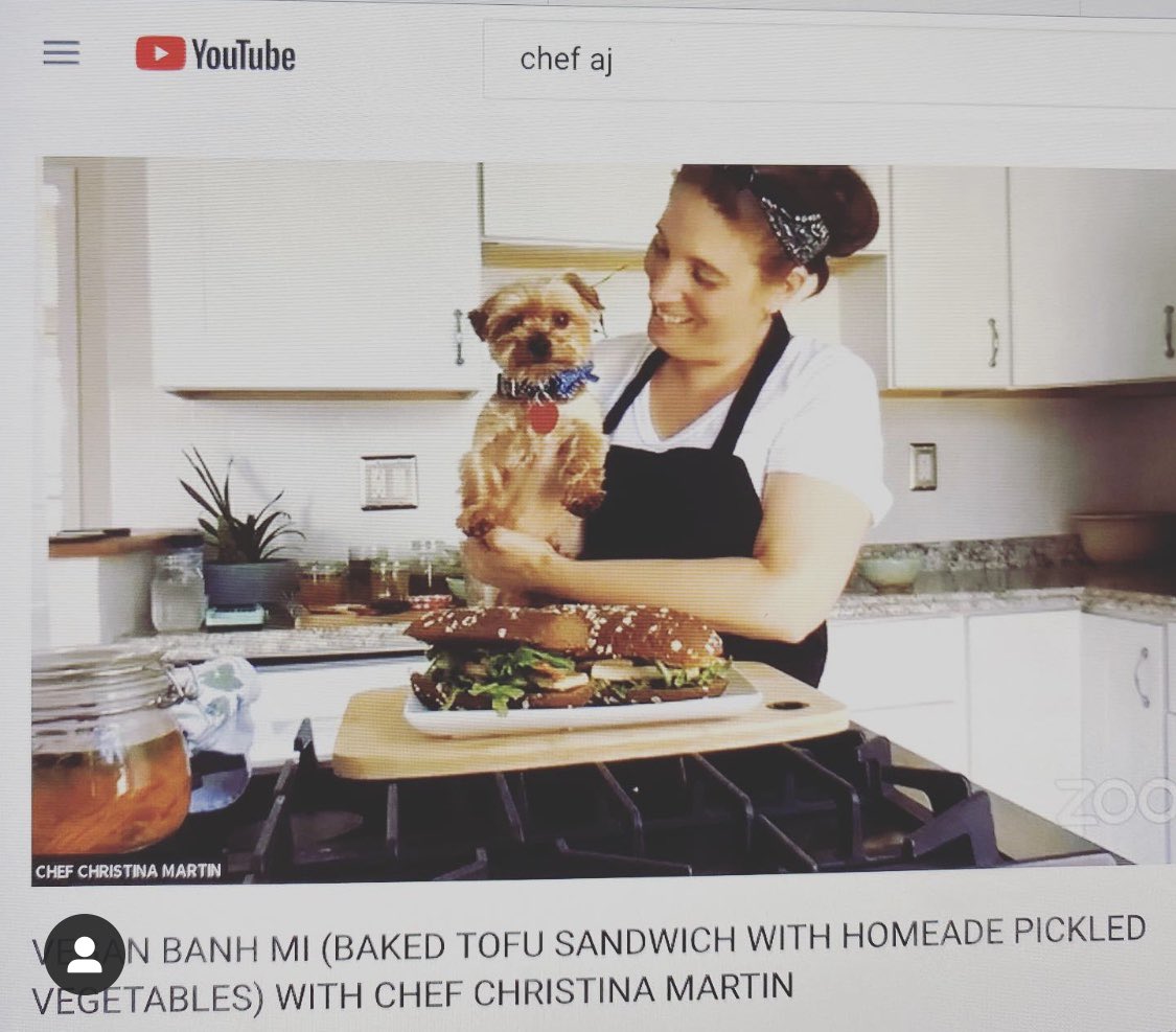 This past Sunday’s cooking demo on <a href="/therealchefaj/">CHEF AJ</a> fb live and YouTube was so much fun and a guest appearance from my new rescue pup.  I made pickled veggies and a baked tofu sandwich.  #plantbased #vegan #homemade #vegetarian