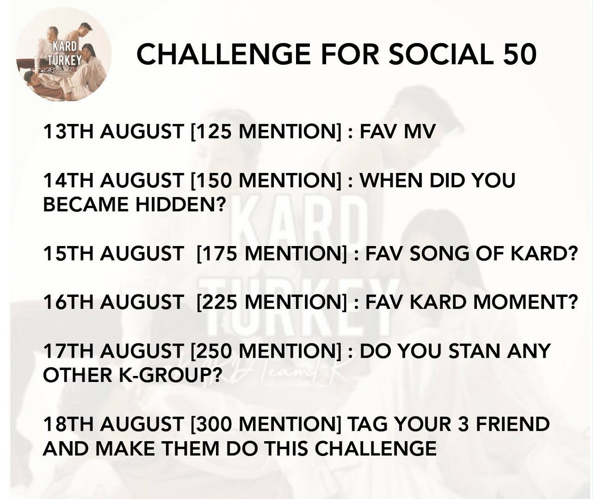KARDArgentina's tweet photo. ‼ TOP SOCIAL 50 ‼

Nuevo challenge para subir las menciones de KARD y posicionarlos en el Top Social 50 ❤

Menciona en este tweet tus MVs favoritos de KARD con el hashtag #KARD y arrobando a la cuenta oficial @KARD_Official. La meta es de 125 respuestas! https://t.co/j473aVyC5F