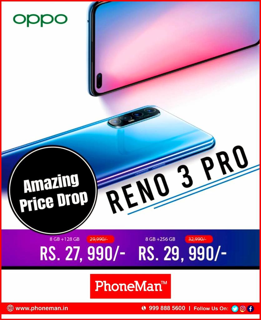 ThinkPhoneMan's tweet photo. Amazing Price Drop 
Oppo Reno 3 Pro .
Available now with best offers.
Don’t miss the opportunity

#PhoneMan 
#ThinkMobileThinkPhoneMan 🏪 
https://t.co/KZf4XL6ACN https://t.co/Q7TNUjO9c8