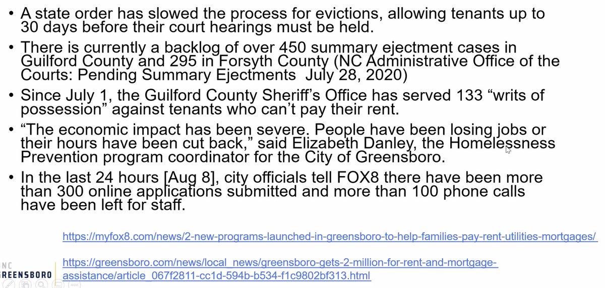 Sills shows data as the  #eviction moratorium lifts in  #greensboro -  @leagueofcities  #CGVirtualSummit