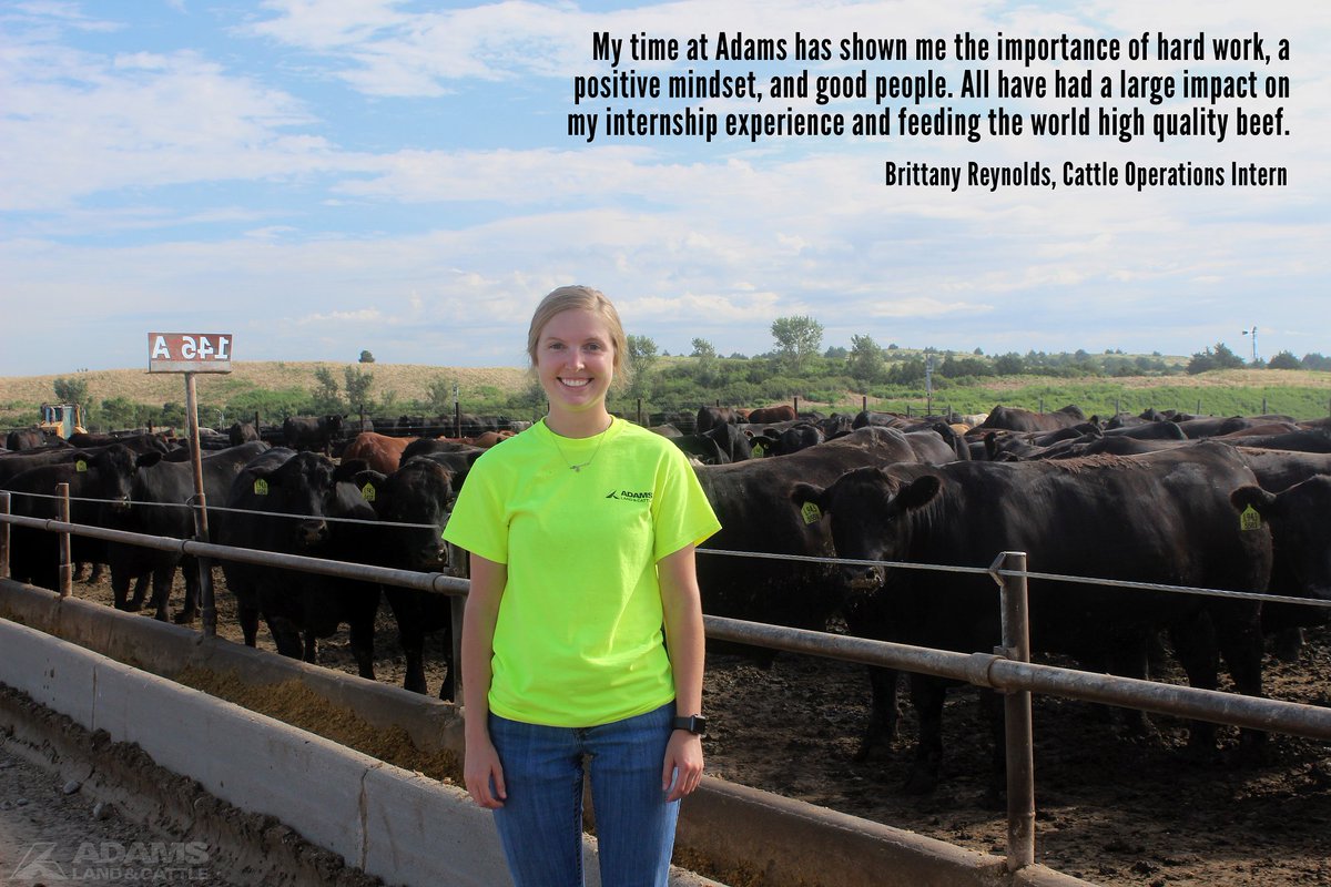 AdamsCattle's tweet photo. Meet one of our #ADAMSInterns...Brittany Reynolds from @FortHaysState! Brittany has had the opportunity to work in many aspects of operations, including Cattle Health, Processing, and Feeding. Take a look at what she enjoys most about her #internship. https://t.co/Lxe7dDhMi2