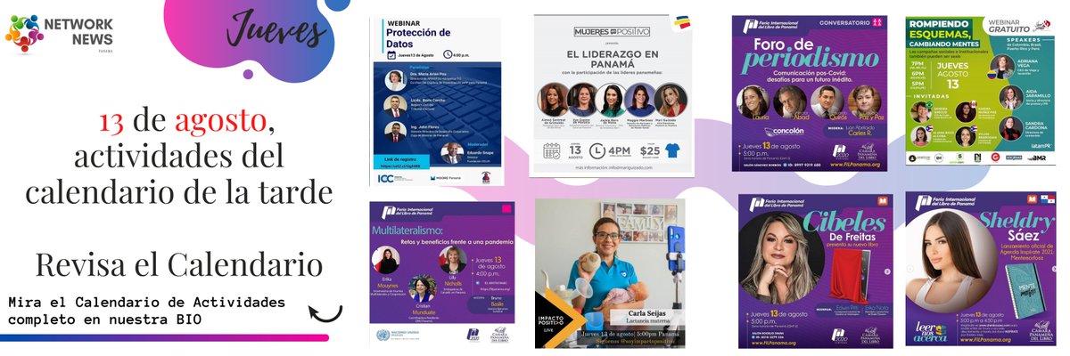 13 Agosto Calendario Completo padlet.com/networknewspa/…
#Esteproyectolohacemosjunto 
@CAPALIPTY @ONUPanama @karell_lissy @ceutppanama @ComunidadDojo @Banistmo @MariGuizado @KomunikaLatam @dalia_pichel @Soyimpactop @CoachLactancia @smartcomcorp @VegayJaramillo @SheldrySaez @Cibeles1