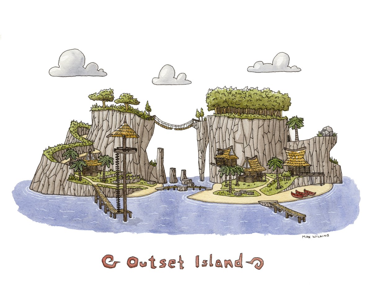 max_wilkins_art's tweet photo. A tribute piece I made of the humble Outset Island from The Legend of Zelda: The Wind Waker. (watercolor and ink).
Prints are available! Link in bio.
#WindWaker #Zelda #ZeldaFanArt #TheLegendofZelda #fanart #OutsetIsland #WindWakerArt #watercolorillustration https://t.co/bIFsM1Xs0W