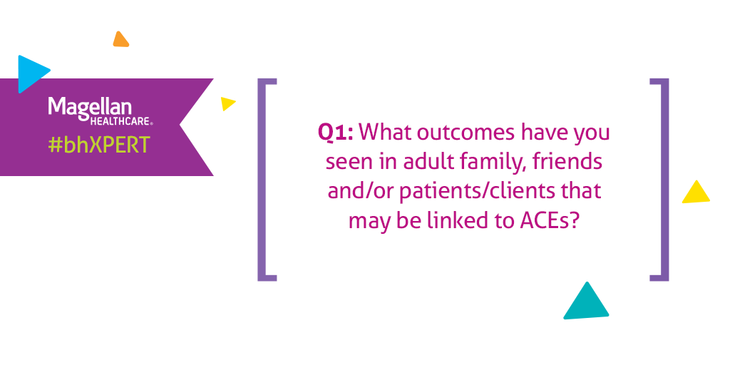 MagellanHC's tweet image. Q1: What outcomes have you seen in adult family, friends and/or patients/clients that may be linked to ACEs? #bhXPERT #ACES #ACEinterface #traumainformed #ACEinformed
