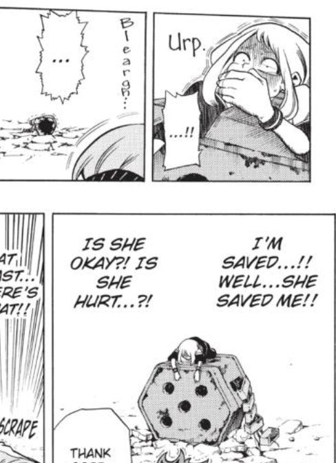 And the moment where she can't bear the drawbacks of her quirk anymore, but she did it and she did DAMN GOOD! I can't fault her for throwing up after yall see how rough that landing was+how long she felt sick? Lmao