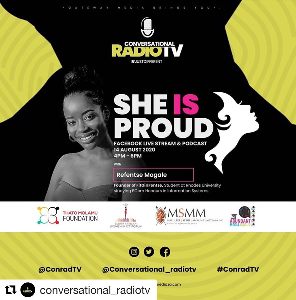 ThatoMolamu's tweet photo. Friday’s conversations , we got #RefentseMogale joining the ladies desk 4-6pm tomorrow on @ConRadio_TV . Let’s meet on the stream on Facebook and don’t be shy to share with other powerful women like you. #SheIsProud https://t.co/CPBzJDu9AJ