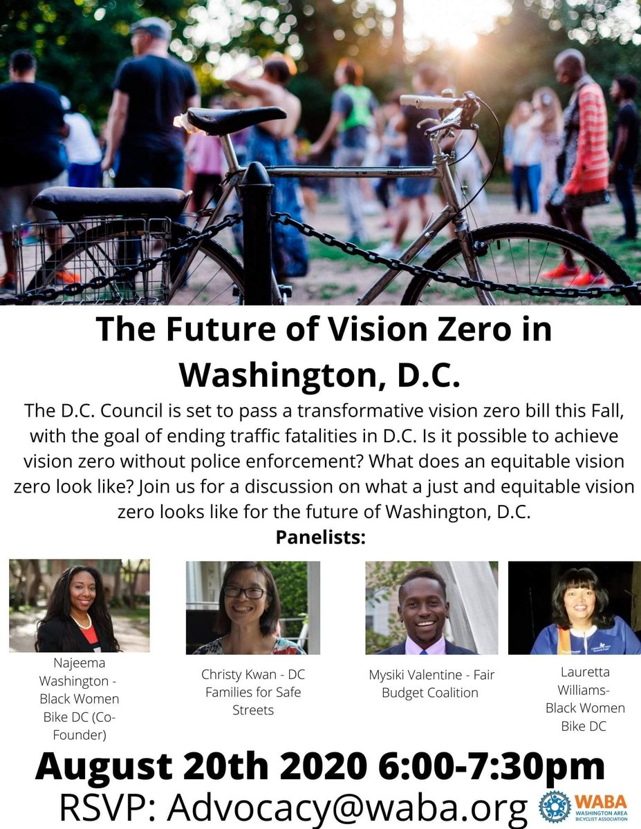 jeremiah4dc's tweet image. Future of Vision Zero. Hosted by @WABADC 

Panelists:
@NajDavWash
@mysikix 
@kwanimal 
Lauretta Williams

#bikedc #visionzero rsvp: tiny.cc/yz7nsz