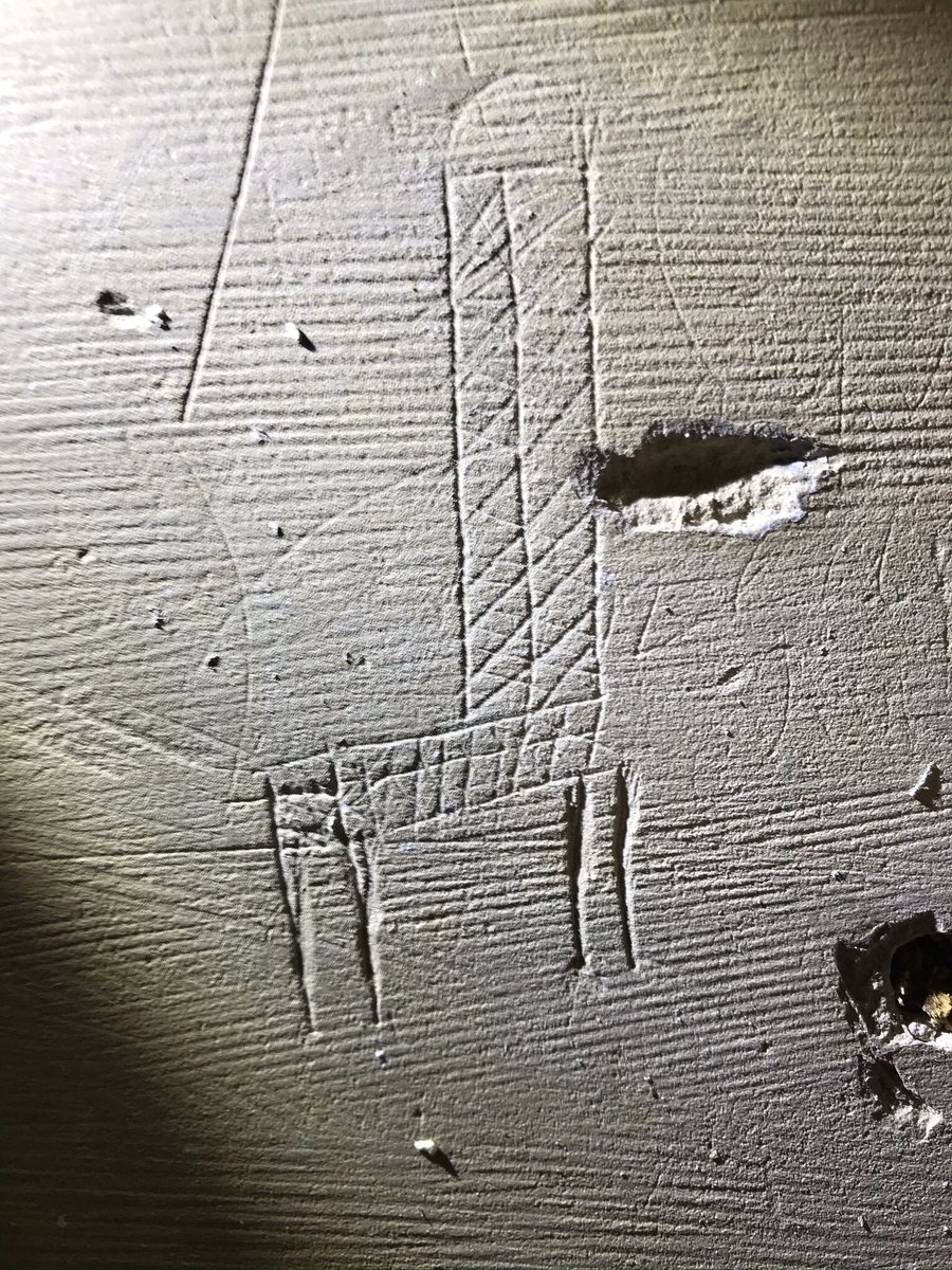 Tjcheritage's tweet photo. I’ve discovered more curious graffiti today, historic chairs carved into a wall! #archaeology #tjcheritage #graffiti https://t.co/nslA9fOlhJ