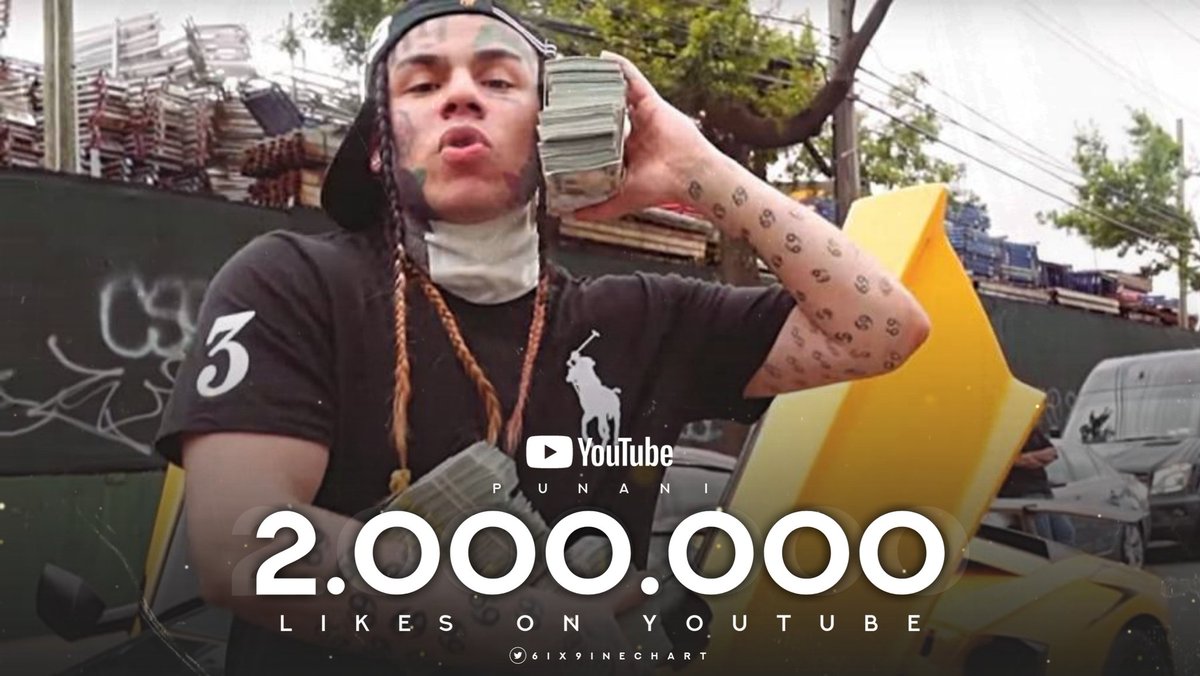 “PUNANI” by <a href="/6ix9ine/">6ix9ine</a> has now over 2 million likes on YouTube.

— This is 6ix9ine’s 11th music video to hit this mark.
