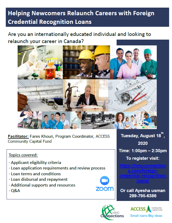 HMCConnections's tweet photo. Are you an internationally educated individual and looking to relaunch your career in Canada? @accessccf can help you financially. Join us for an online webinar on Tuesday, August 18th at 1pm to get your questions answered. #accessccf #HMCConnections  #foreigncredentials” https://t.co/TzlcVabcwO