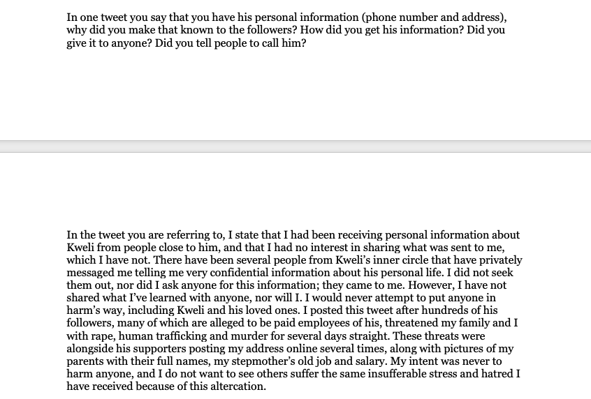 These are the interview questions I was sent from @duncanmithn for  @theGrio, with my responses. It was very clear where her support lies, and her article solidifies that.