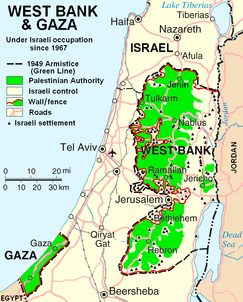 Secara "de facto", Palestin tak mempunyai kawalan ke atas kawasan tersebut kecuali kawasan sekitar Jericho.