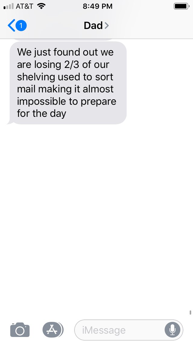 Per my dad, a devoted USPS employee – here's what's being done in the name of "efficiency":