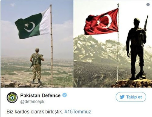 İki ülke halkları tıpkı Türkiye Azerbaycan'ın 1 millet 2 devlet olması gibi 1 kalp, 2 millet şeklindedir. Bu öyle bir duygu ki, Pakistan, Türkiye'nin en zor anında yanında olmaktan geri durmadığı gibi desteğini de her zaman bildiriyor. İşte savunma bakanlığı paylaşımına bakın