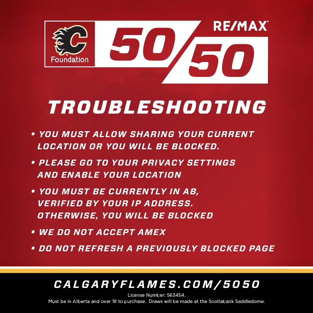 FlamesFdn's tweet photo. Our 50/50 draw is open and live. Sales end at 10:30pm. Here are a few trouble shooting tips for anyone that may need the information, more on our FAQ page at https://t.co/Ty7wV6d9QR 

We appreciate your support! https://t.co/ZX7g4h5hBZ