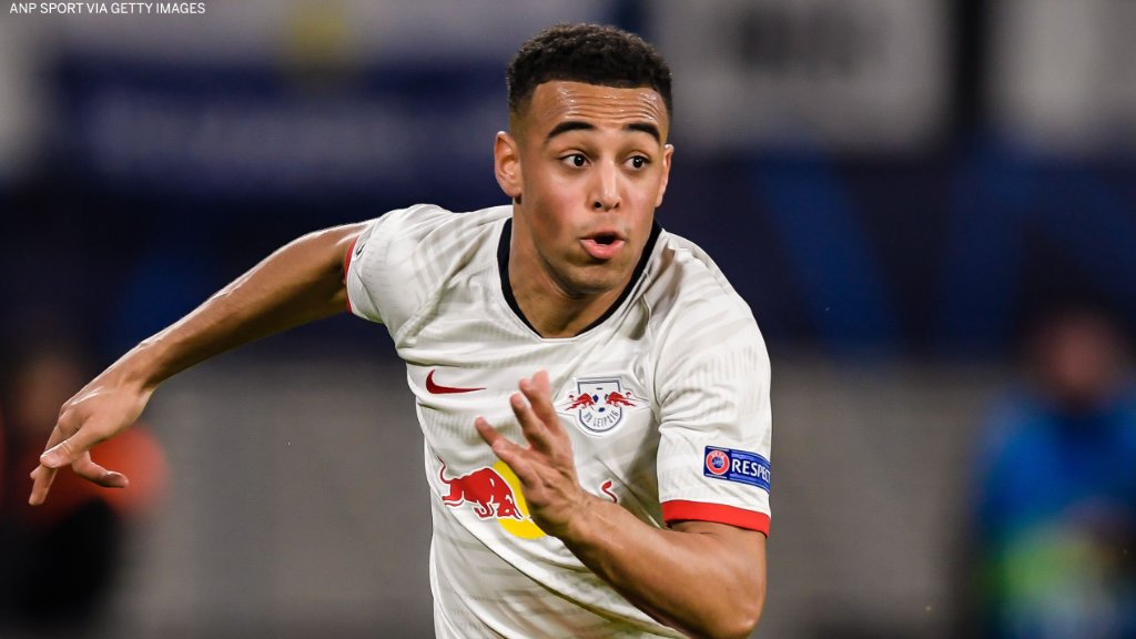 espn's tweet photo. What a moment for Tyler Adams! 

The 21-year-old American scored late to send RB Leipzig to the Champions League semifinals! https://t.co/hMINYi2Ohh
