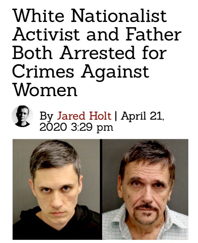 It's worth noting that Augustus Invictus' father John Gillespie is also in jail.Gillespie is charged with running a human trafficking operation from his law office.___"White Nationalist Activist and Father Both Arrested for Crimes Against Women" https://www.rightwingwatch.org/post/white-nationalist-activist-and-father-both-arrested-for-crimes-against-women/