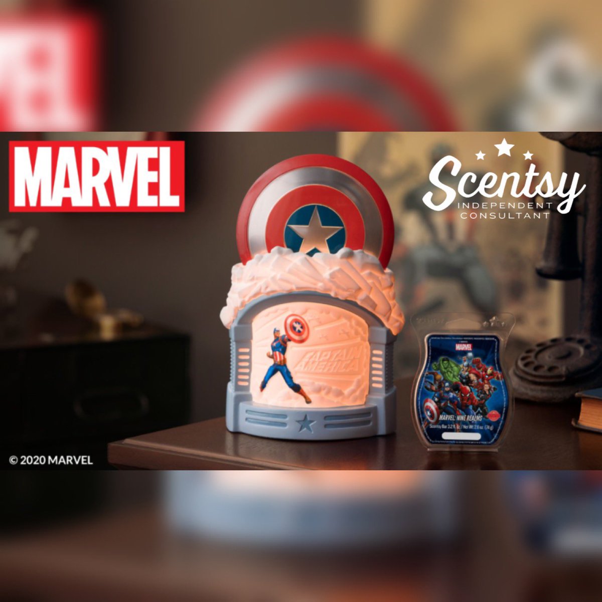 jomie87's tweet photo. Captain America Warmer just got released today get yours while supplies last link below ⤵️

https://t.co/RUJbWFlwdR… #scentsy #scentsycaptainamerica https://t.co/CeY0l1I9Tr