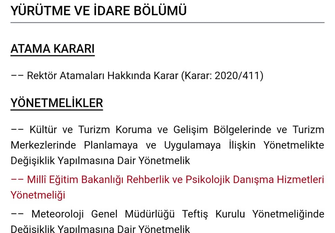 14 Ağustos 2020 tarih ve 31213 Sayılı "Rehberlik ve Psikolojik Danışma Hizmetleri Yönetmeliği" Resmi gazetede yayımlanarak Yürürlüğe girmiştir.
Yönetmelikle ilgili değerlendirmemiz ve 2017 Yönetmeliği ile karşılaştırmamız pdr.org.tr/2020/08/14/reh…  adresimizden sunulacaktır.