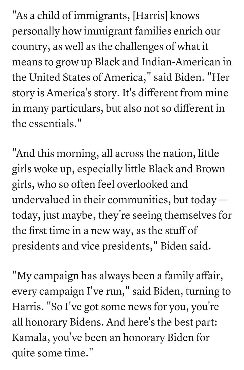 No, Biden didn't 'say it'. It's not 'a quote'. If you're going to lie, at least put some grunt into it.  https://www.cnbc.com/2020/08/12/joe-biden-kamala-harris-appear-together-for-first-time-as-running-mates.html