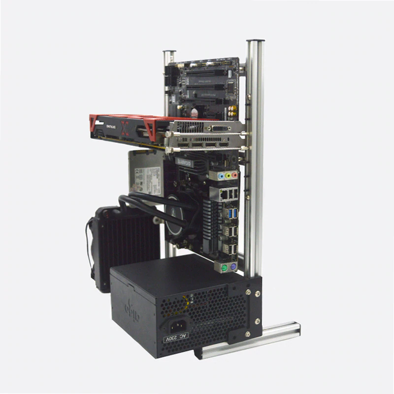Do you want all the flexibility of a bench test mounting kid but without any of the usefulness, combined with the lack of protection compared to standard PC cases?Then get a rail mount vertical PC uncase!