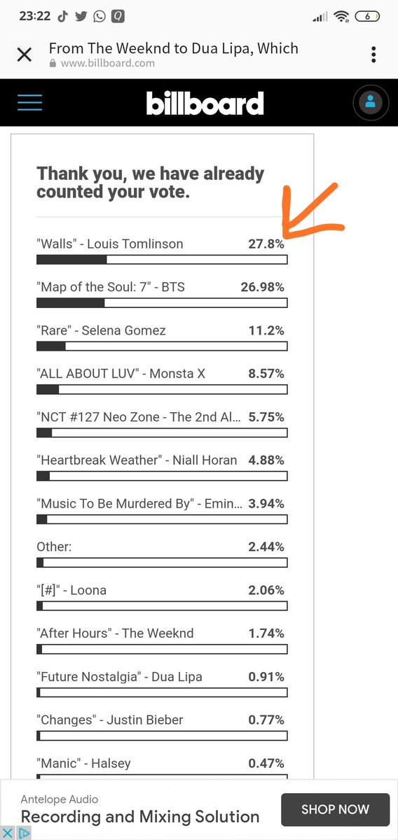 1Dfanopinonlove's tweet image. billboard.com/articles/news/… Luis is wining please vote for don't change that🙏❤ #10onedirection #OneDirection #1D #tenyearsofonedirection #LuisTomilson #tommo #Billboard