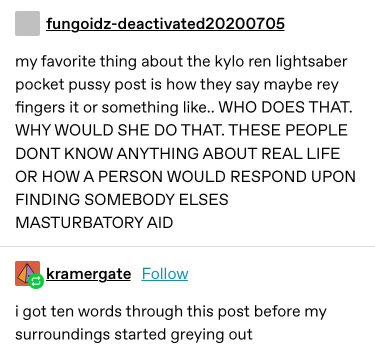 captainsalmonid's tweet photo. NSFW TEXT // 

Please for the love of god tell me I’m not the only person who remembers the Kylo Ren Lightsaber Pocket Pussy Post https://t.co/6EBBkmCflK