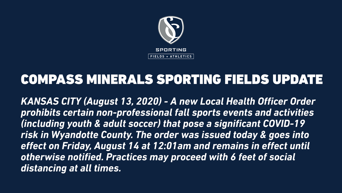 CMS_Fields's tweet photo. NEWS📰: New Local Officer Order prohibits certain non-professional fall sports (including youth &amp; adult soccer) that pose a significant COVID-19 risk in Wyandotte County.  

News release » https://t.co/vkouhQcWks https://t.co/XXByTPw8Q9