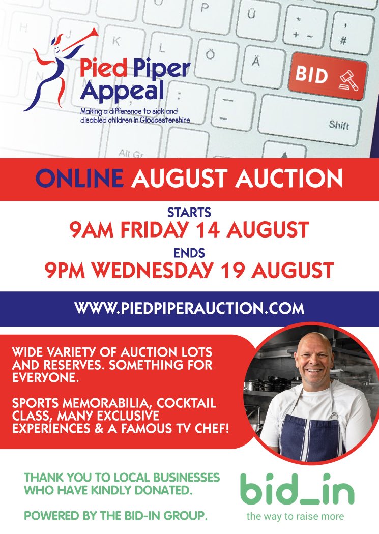 🙏Thankyou to <a href="/PiedPiperAppeal/">Pied Piper Appeal</a> auction donators 🙏

<a href="/ChefTomKerridge/">Tom Kerridge</a> <a href="/ivycheltenham/">The Ivy Cheltenham</a> <a href="/smartcommsglos/">Tony Bowden - Glos ☎</a> <a href="/LFC/">Liverpool FC</a> <a href="/RagingBullSport/">RagingBullSportswear</a> <a href="/TaylormadeServ1/">Taylormade Business Services</a> <a href="/GlosDisco/">Gloucester Disco</a> <a href="/Festoon_Events/">Festoon Event Planning</a> <a href="/Freemans_EP/">Freemans Event Partners</a> <a href="/QueensHeadLford/">Queens Head Longford</a> <a href="/creamhair/">Cream</a> @Julie_Kent4 <a href="/RogerHeadHS/">Roger Head OBE</a> <a href="/BookBarUK/">BookBar</a> <a href="/UleyBrewery/">Uley Brewery</a> <a href="/Elmrep/">Elmrep - Copiers Printers Scanners</a> <a href="/bodegawoman/">shopbodega.co.uk</a>