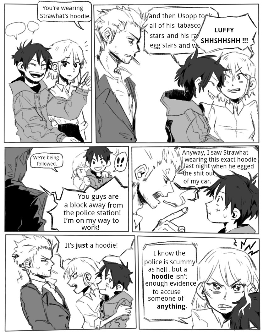 yoissu_'s tweet photo. Modern!AU comic I made a while ago—Luffy is an absolute menace to the local police #onepiece #ワンピース #fanart #myart #nami #luffy #zoro https://t.co/vqJzYm6ses