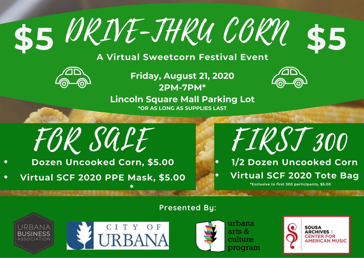 urbanabusiness's tweet photo. AWE SHUCKS!!! 8 MORE DAYS UNTIL SWEETCORN!!!
__
FOR $5.00, THE FIRST 300 VISITORS WILL RECEIVE:
- 1/2 dozen corn
- Commemorative Virtual SCF 2020 tote bag
___
ALSO FOR SALE:
- Dozen corn, $5.00
- Commemorative Virtual SCF 2020 PPE mask 😷
___
*We’ll accept cash and PayPal. https://t.co/eoDhctr99J