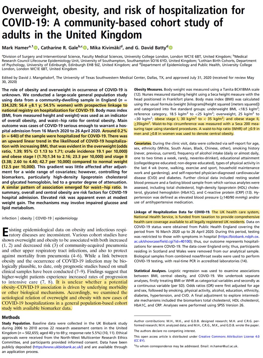 Eric Topol More On Obesity And Covid19 Pnasnews For Risk Of Hospitalization And Not Just Bmi But Also Waist Hip Ratio From A Cohort Of 330 000 People T Co Wslvstu2mc T Co Rzdjctjq8w