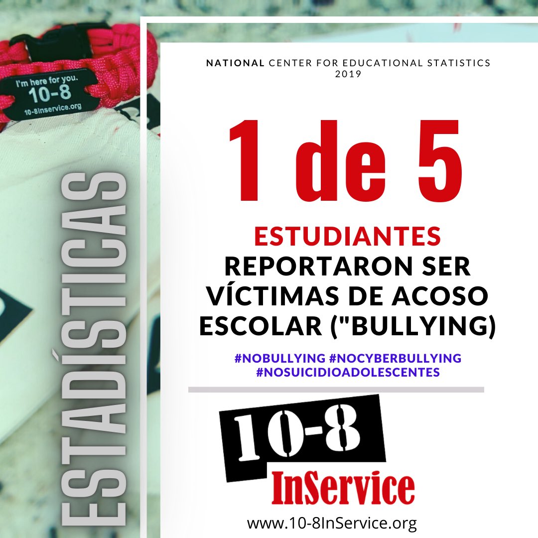 10_8InService's tweet image. 1 de cada 5 estudiantes reportan haber sido víctimas de acoso escolar
#NOBullying #NoCyberBullying #NOSuicidioAdolescentes 10-8InService.org