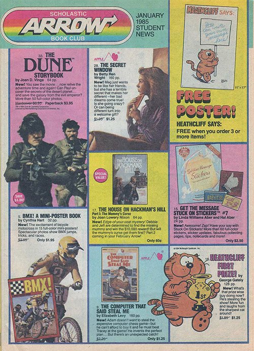 WaybackWeekend's tweet image. It&apos;s January 1985 and the teacher just dropped this off on your desk. Which title do you order? #WW2021